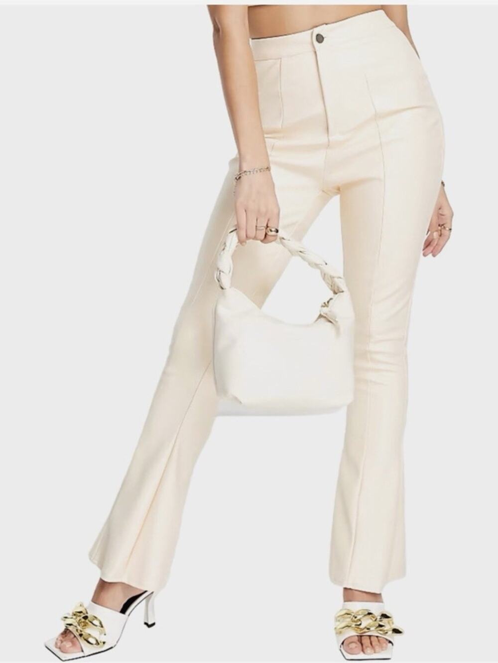 Missguided Cream Faux Leather High Waisted
Kick Flare Trousers